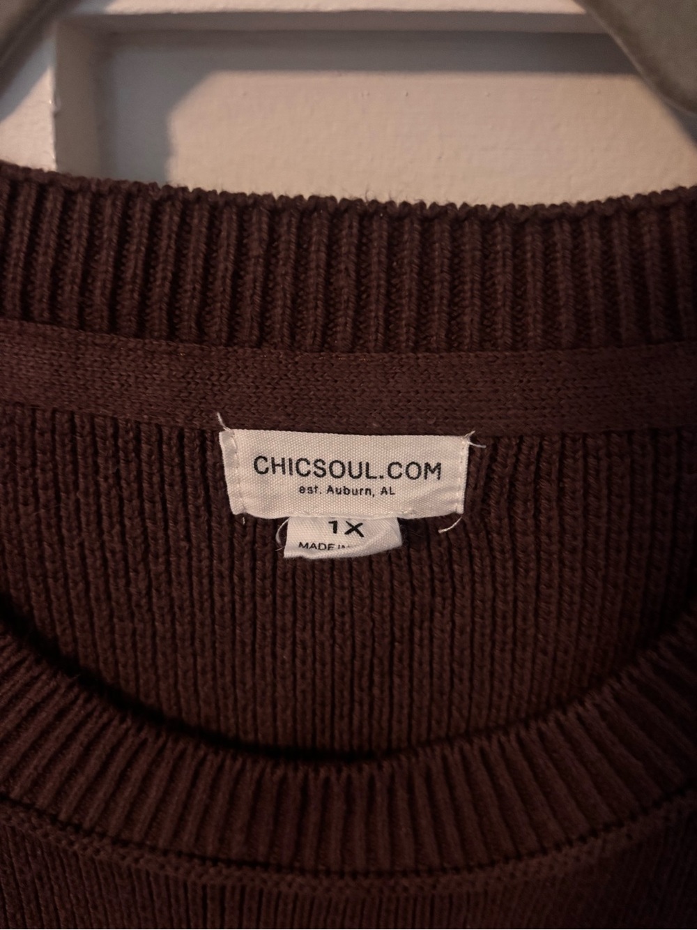 Chic Soul 1X Chocolate Brown Oversized Slouchy Knit Sweater - Picture 3 of 4